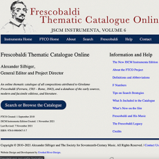 Screenshot of the homepage of the Frescobaldi Thematic Catalogue Online